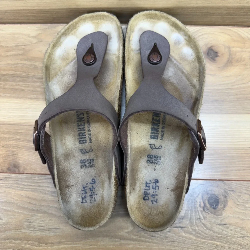 Birkenstock Gizeh Sandals Womens 7 W EU 38 Brown Birko Thong Travel Vacation